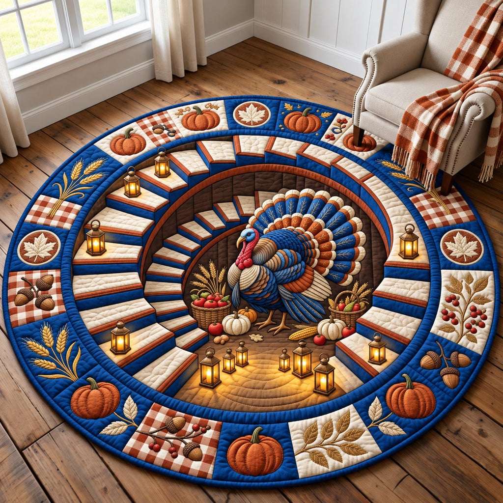 Harvest Turkey Round Mat Rug - Nature Design | Serene Home Decor - washable non-slip printed rug