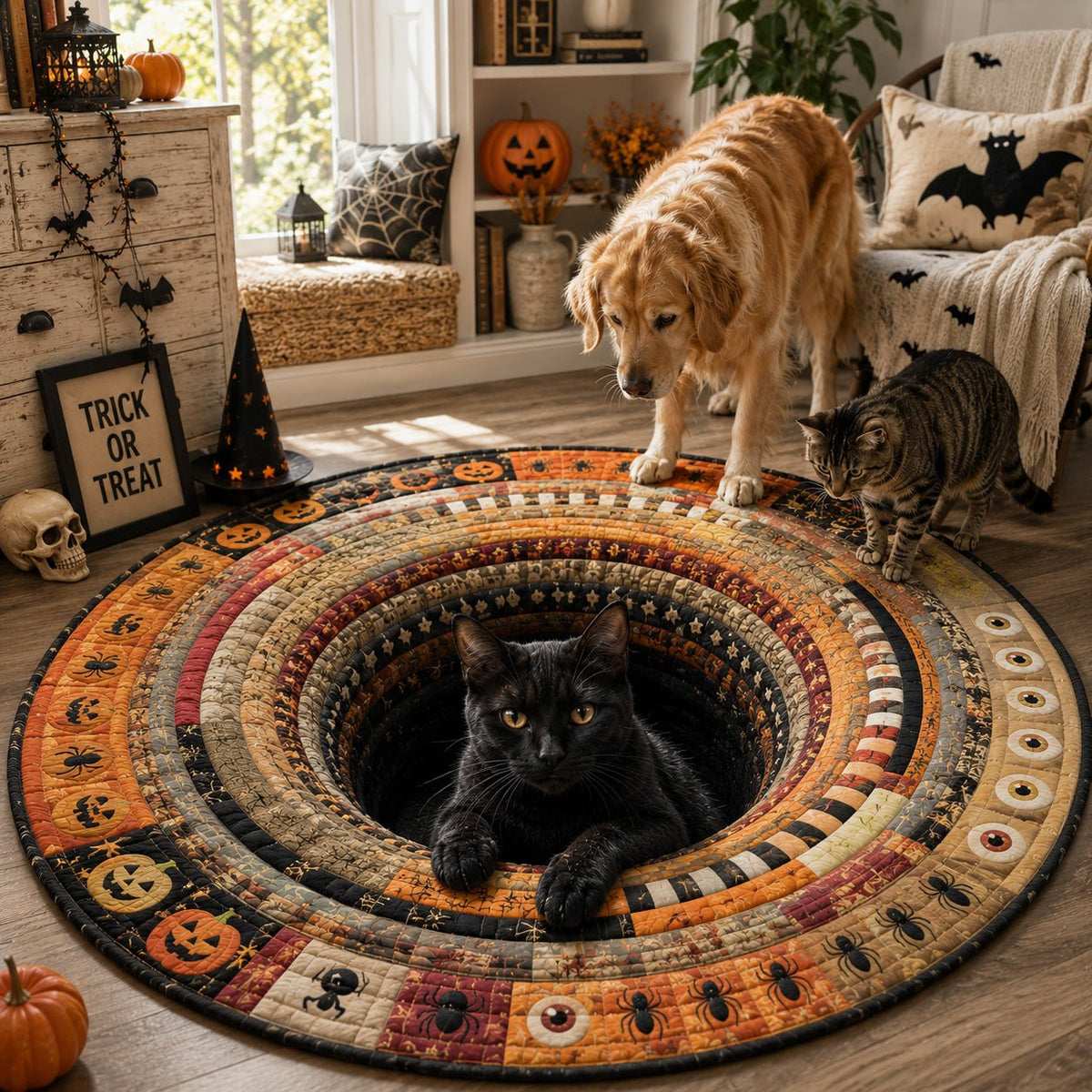 Harvest Watch Round Mat Rug - washable non-slip printed rug