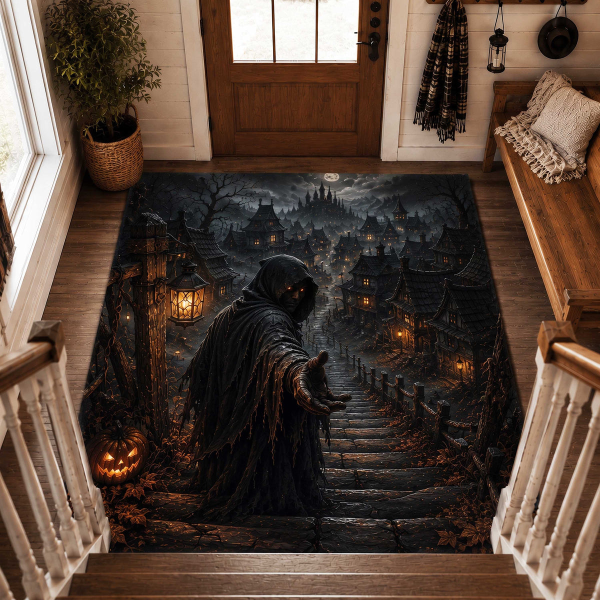 Haunted Abyss area rug in a living room