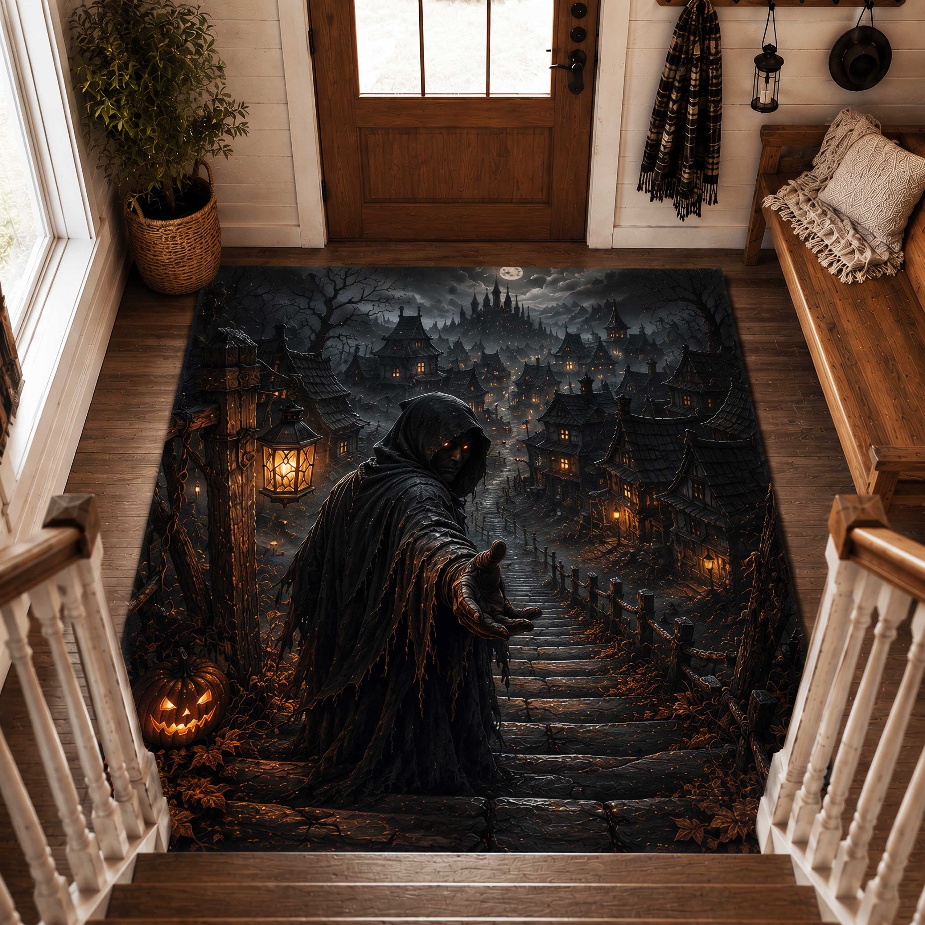 Haunted Abyss area rug in a living room