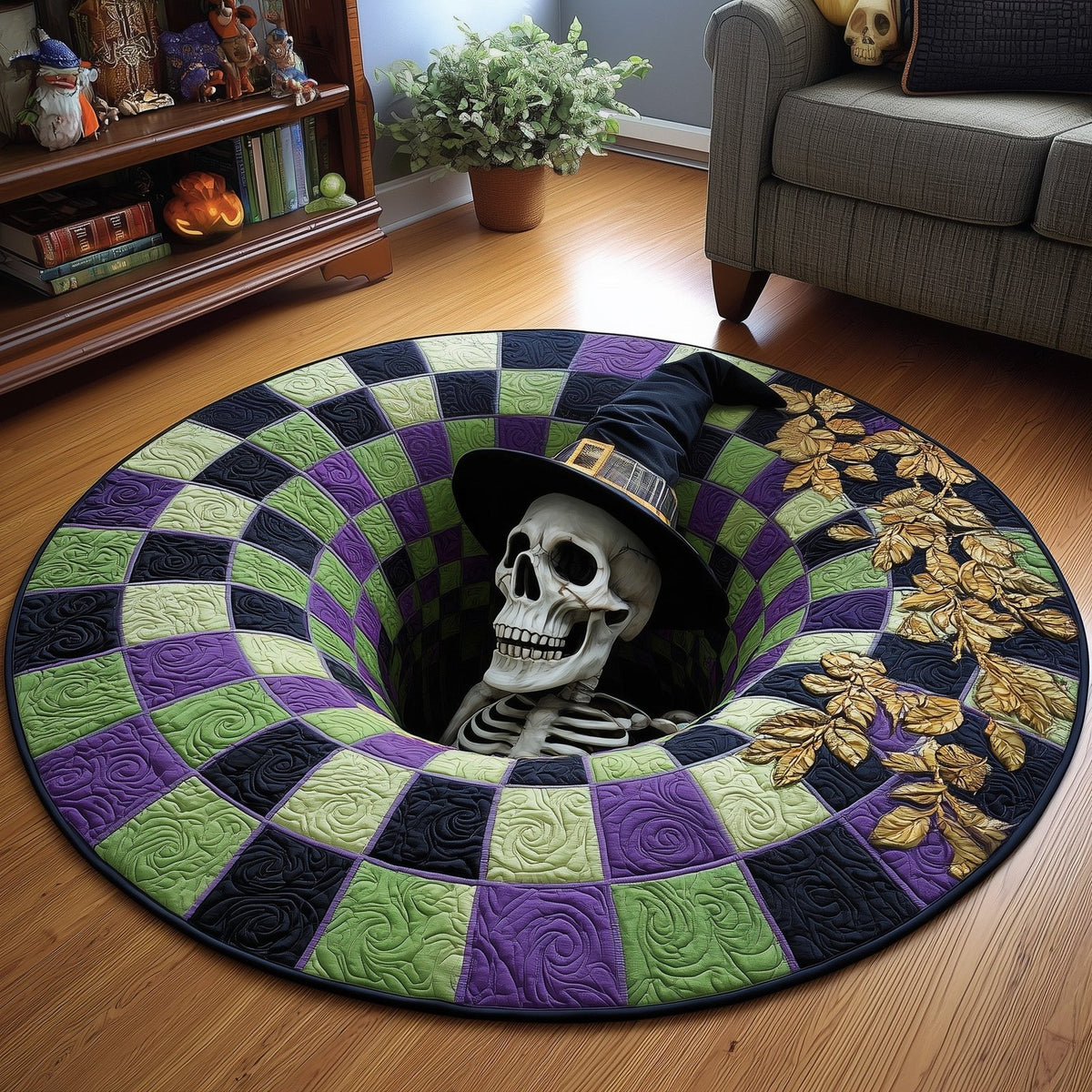 Haunted Bone Round Mat Rug - washable non-slip printed rug