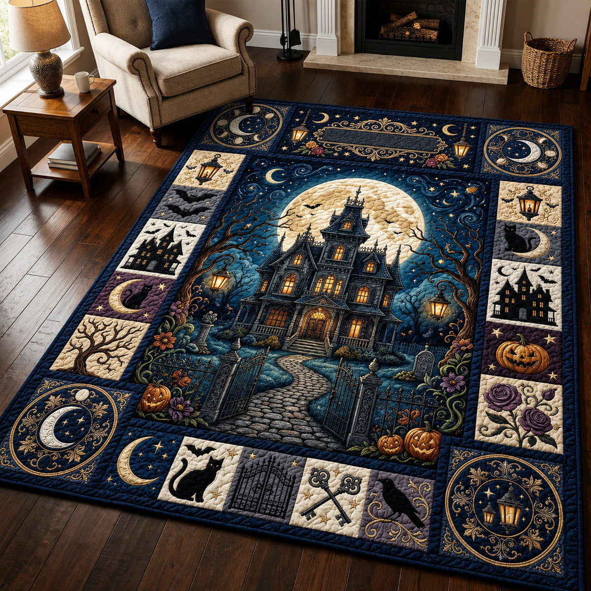 Haunted Castle area rug in a living room