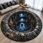 Haunted Catacomb Descent Round Mat Rug - washable non-slip printed rug