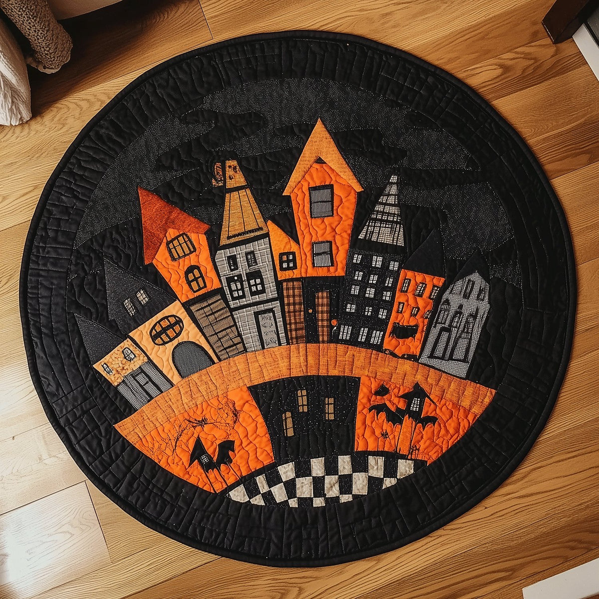 Haunted City Round Mat Rug - washable non-slip printed rug