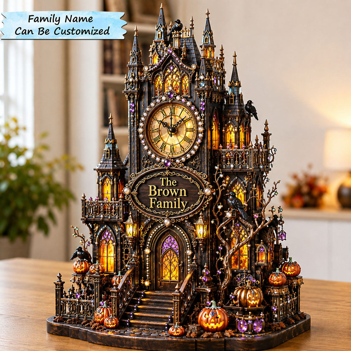 Haunted Clock Tower wooden block, laser-cut 3-layer wood