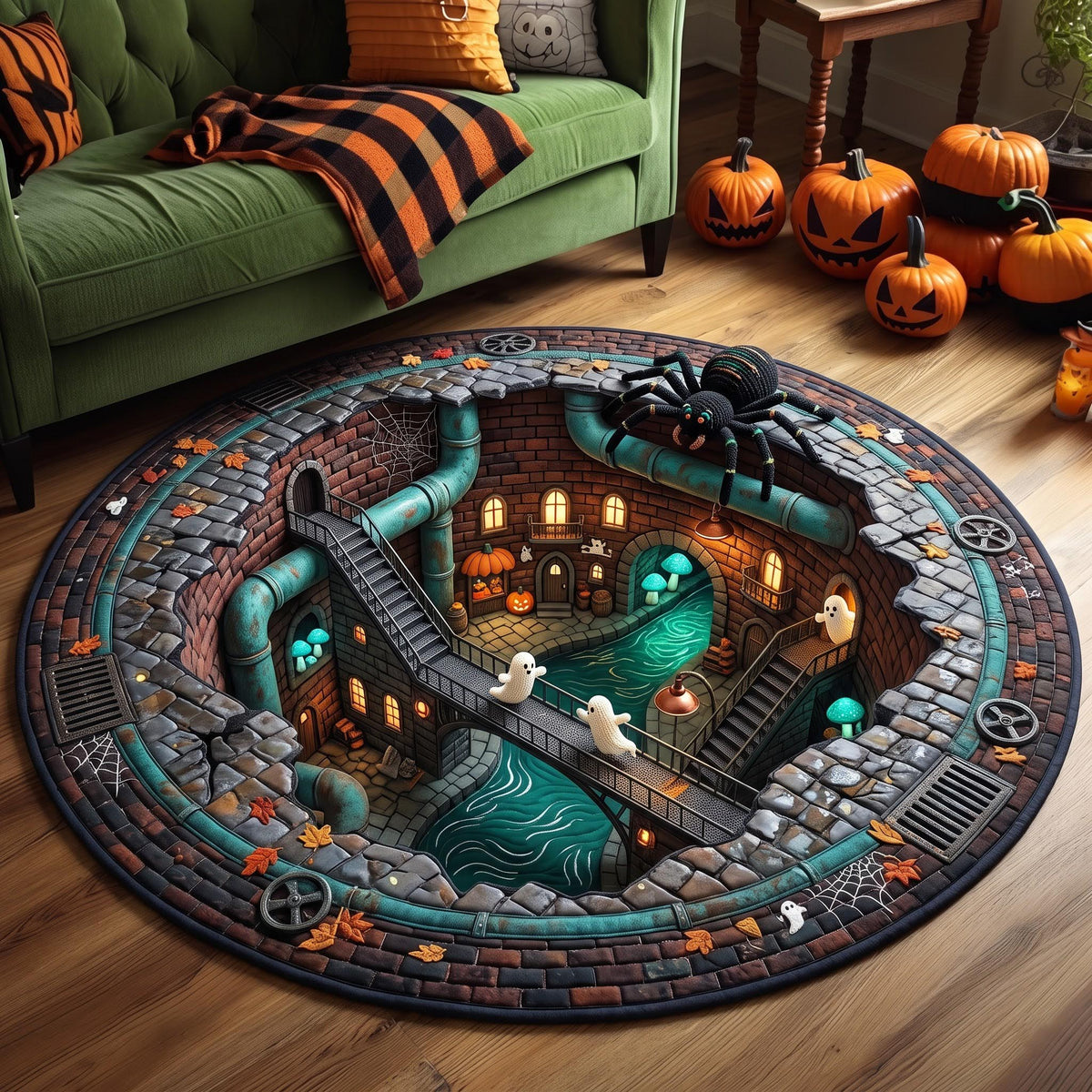 Haunted Crypt Round Mat Rug - Nature Design | Serene Home Decor - washable non-slip printed rug