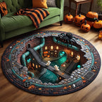 Haunted Crypt Round Mat Rug - Nature Design | Serene Home Decor - washable non-slip printed rug