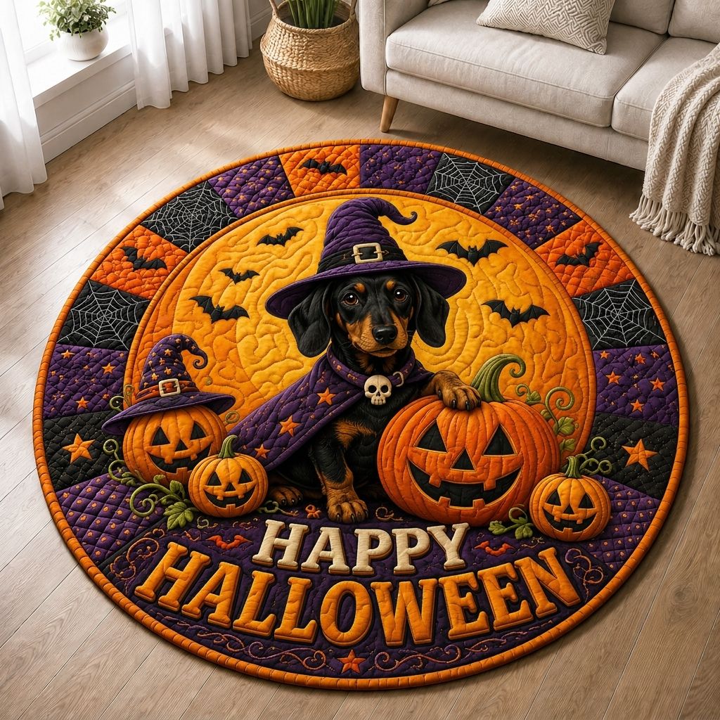Haunted Dachshund Round Mat Rug - Nature Design | Serene Home Decor - washable non-slip printed rug