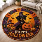 Haunted Dachshund Round Mat Rug - Nature Design | Serene Home Decor - washable non-slip printed rug