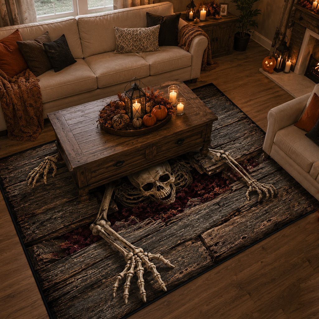 Haunted Depths area rug in a living room