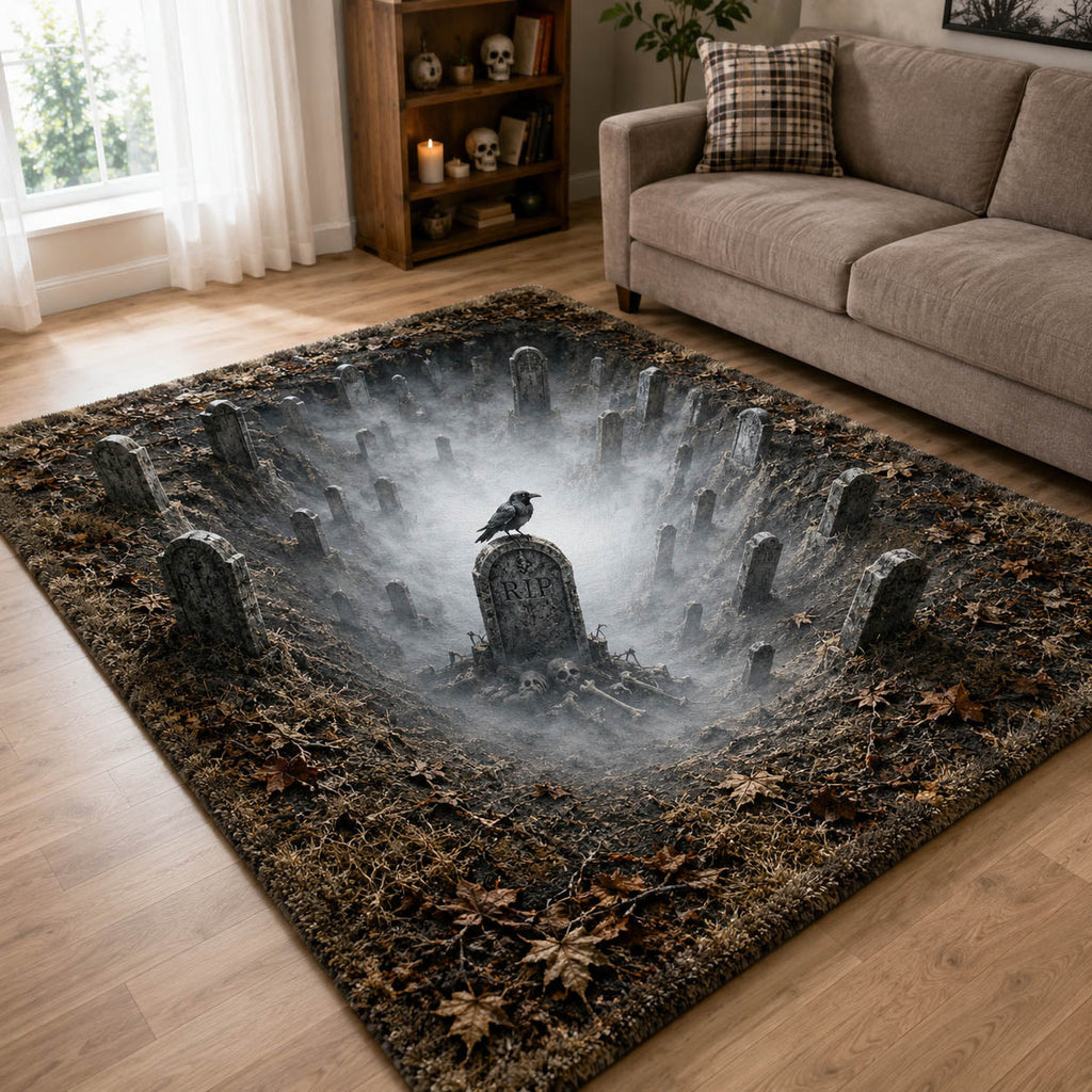 Haunted Depths area rug in a living room