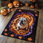 Haunted Galaxy Bulldog area rug in a living room