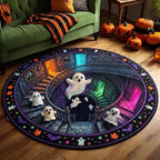 Haunted Ghost Round Mat Rug - Seasonal Design | Festive Home Decor - washable non-slip printed rug