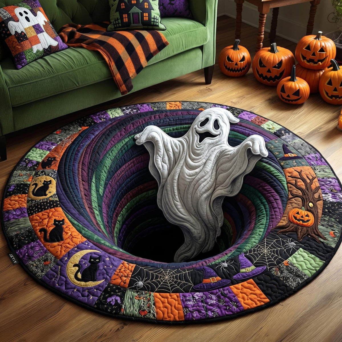 Haunted Ghost Halloween Round Mat Rug - washable non-slip printed rug