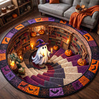 Haunted Ghost Round Mat Rug - Seasonal Design | Seasonal Round Rug - washable non-slip printed rug
