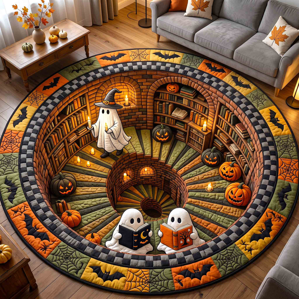 Haunted Ghost Round Mat Rug - Seasonal Design | Seasonal Round Area Rug - washable non-slip printed rug