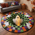 Haunted Ghost Round Mat Rug - Seasonal Design | Seasonal Circle Rug - washable non-slip printed rug