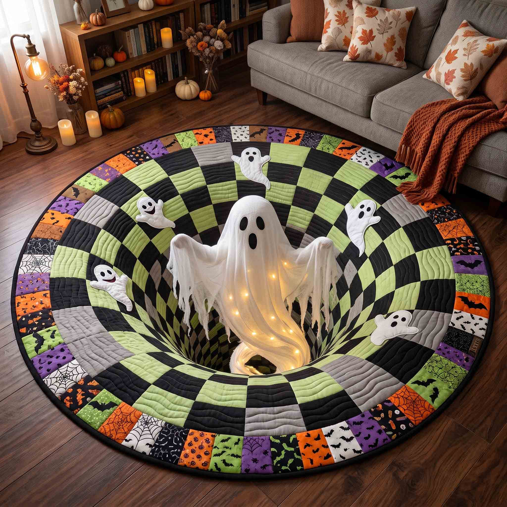 Haunted Ghost Round Mat Rug - Seasonal Design | Seasonal Round Carpet - washable non-slip printed rug