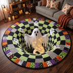 Haunted Ghost Round Mat Rug - Seasonal Design | Seasonal Round Carpet - washable non-slip printed rug