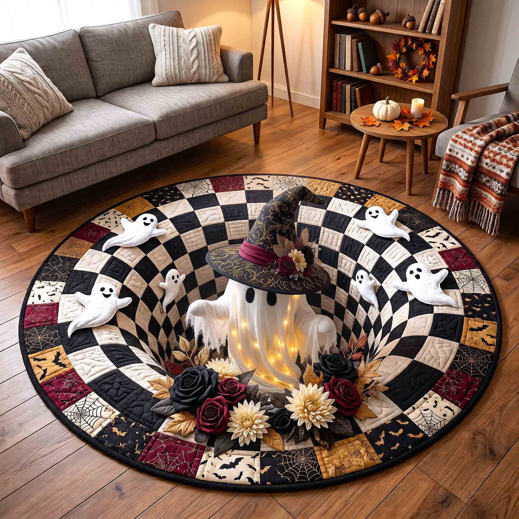 Haunted Ghost Round Mat Rug - Seasonal Design | Seasonal Round Bedroom Rug - washable non-slip printed rug