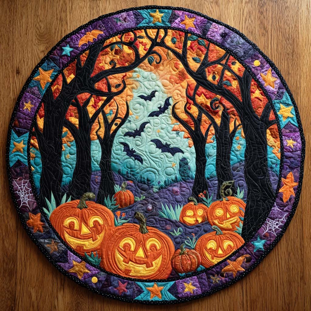 Haunted Glow Round Mat Rug - washable non-slip printed rug