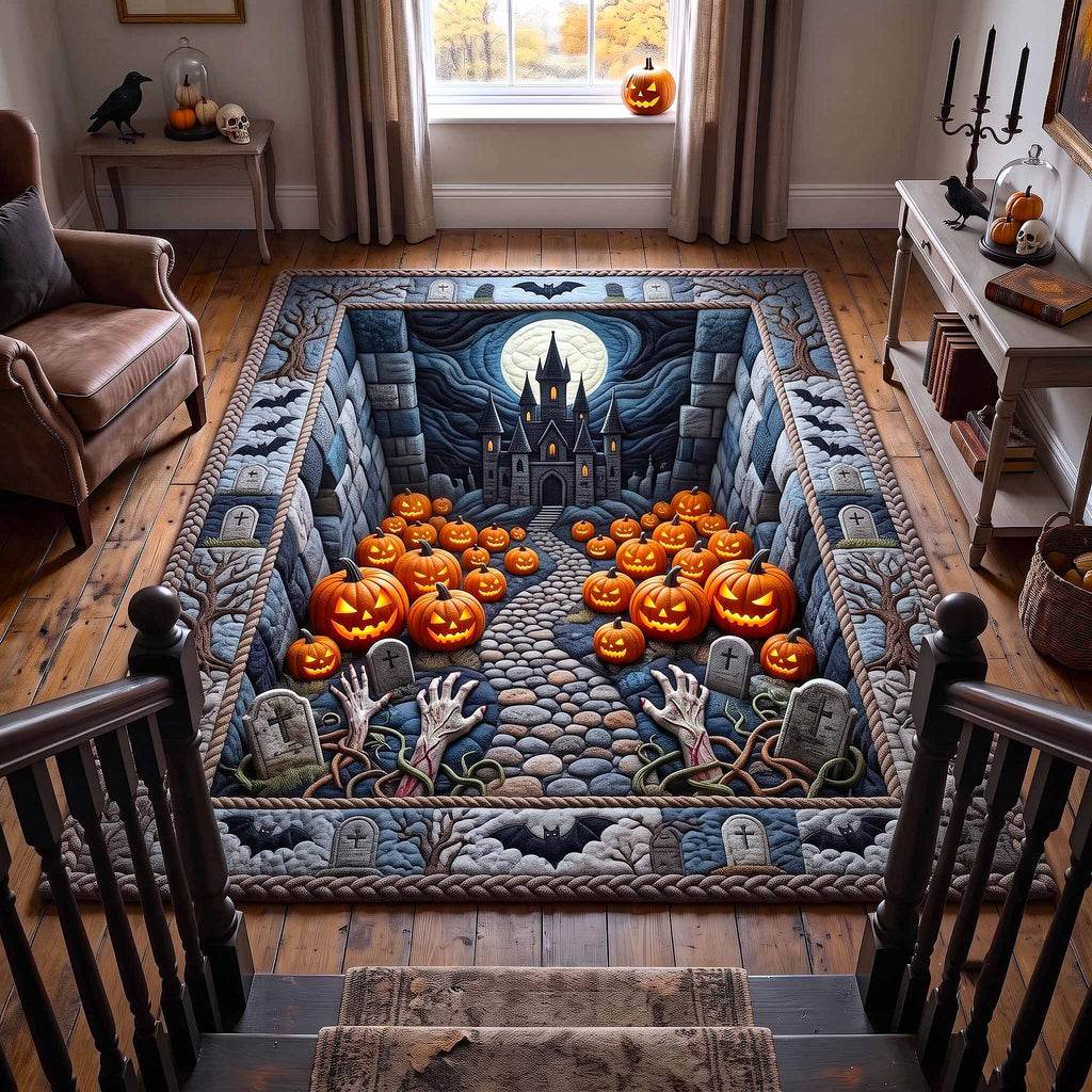 Haunted Graveyard area rug in a living room