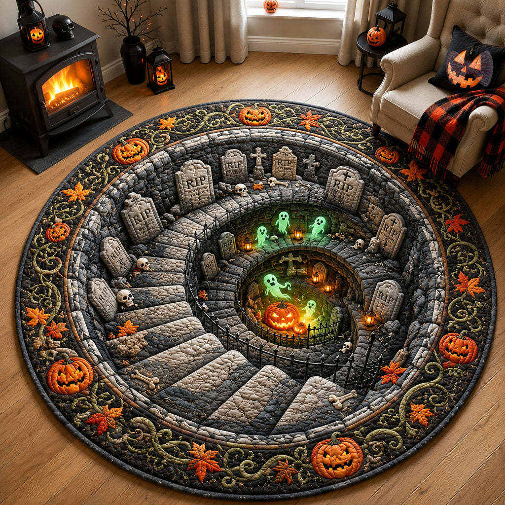 Haunted Graveyard Spiral Round Mat Rug - Nature Design | Serene Home Decor - washable non-slip printed rug