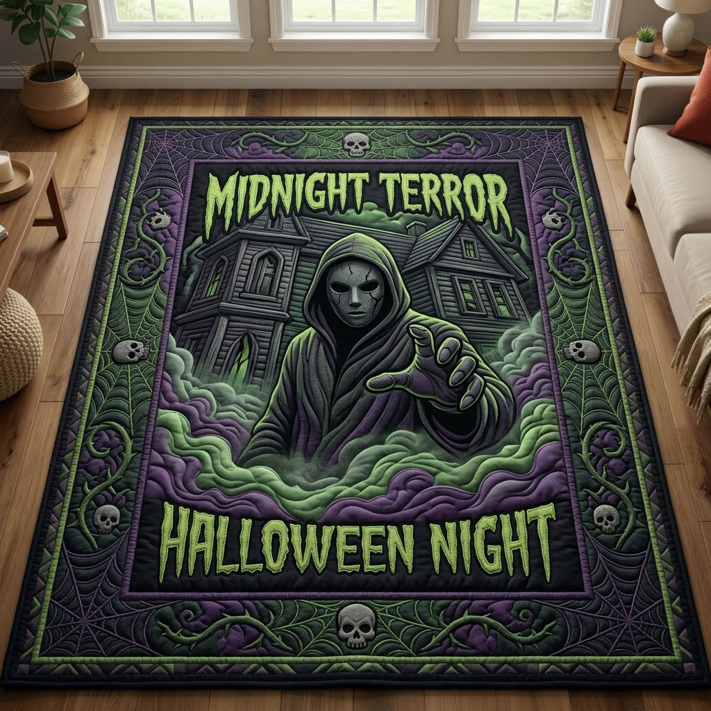 Haunted Halloween area rug in a living room