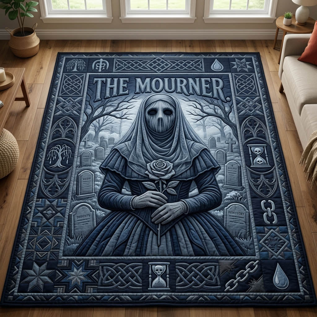 Haunted Halloween area rug in a living room