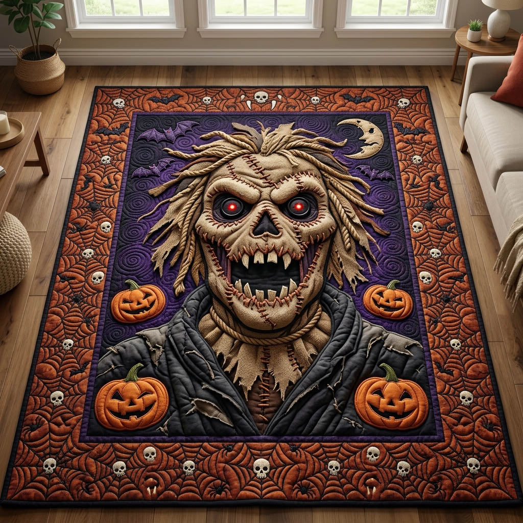 Haunted Halloween area rug in a living room