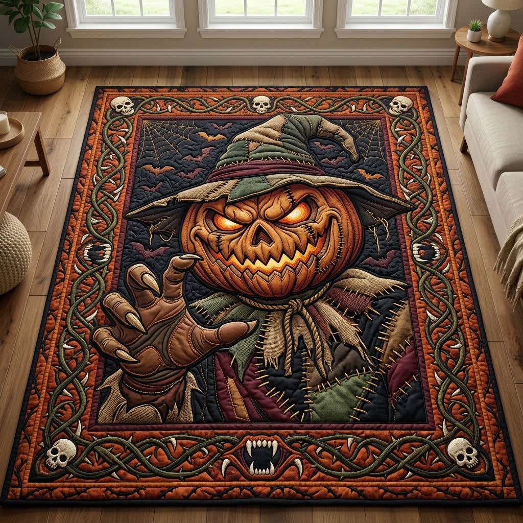 Haunted Halloween area rug in a living room