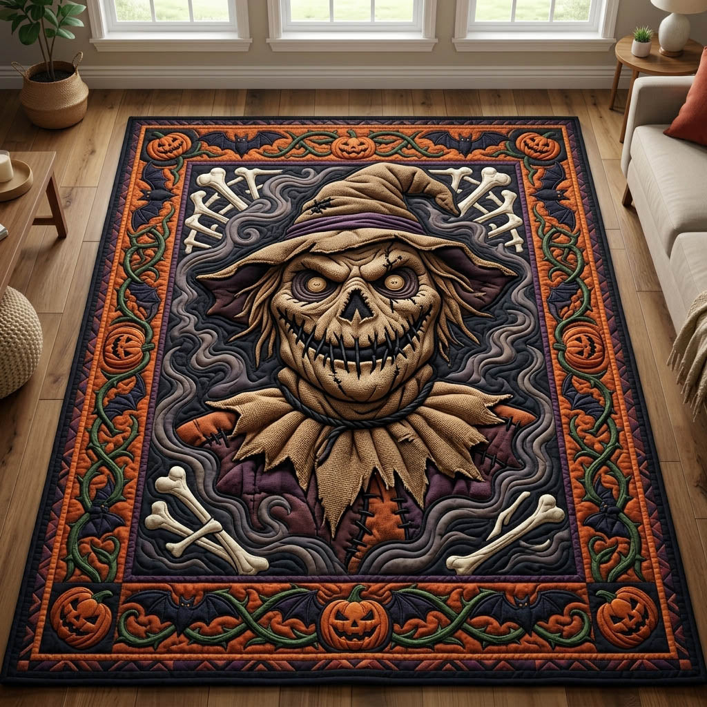 Haunted Halloween area rug in a living room