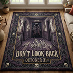 Haunted Halloween area rug in a living room