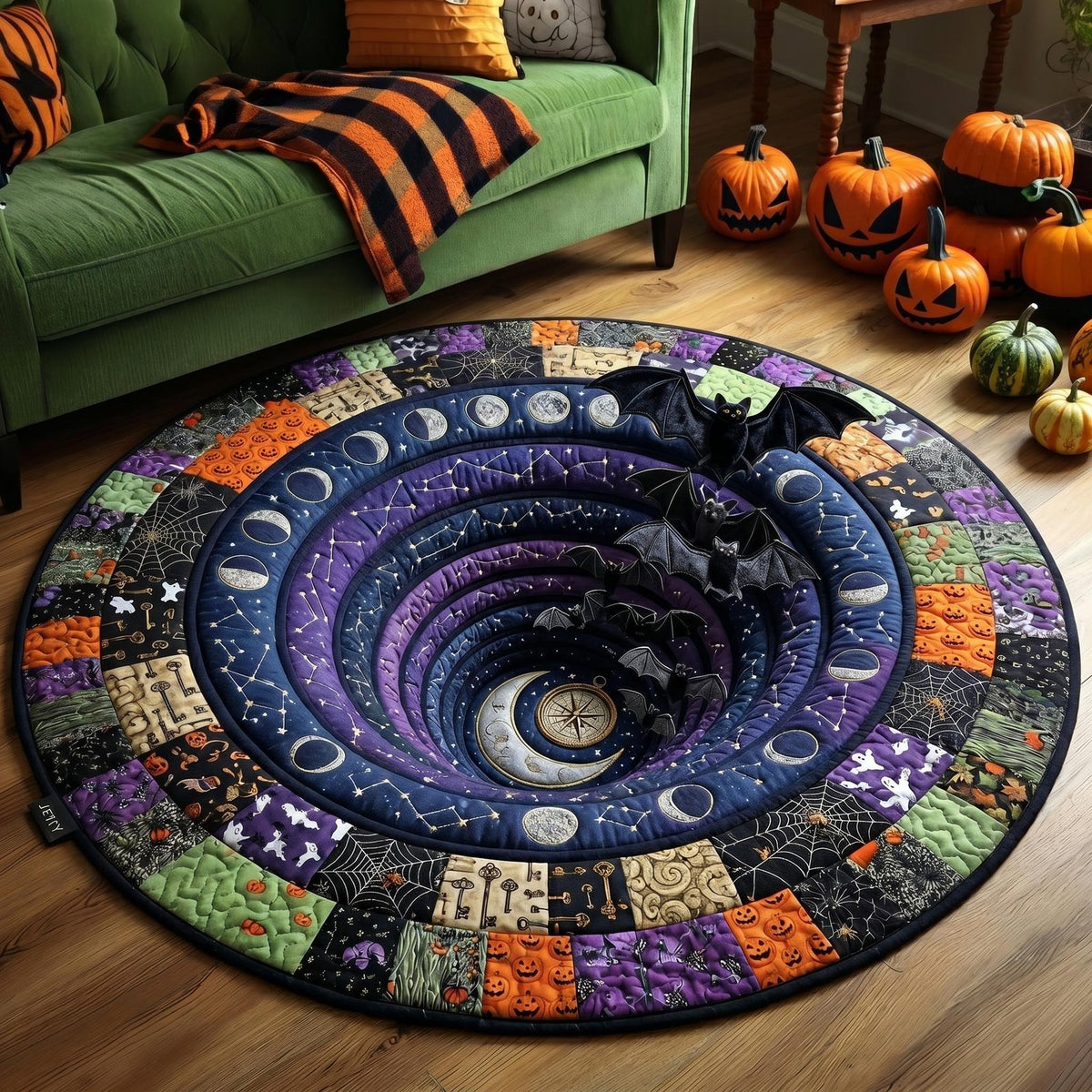 Haunted Halloween Round Mat Rug - washable non-slip printed rug