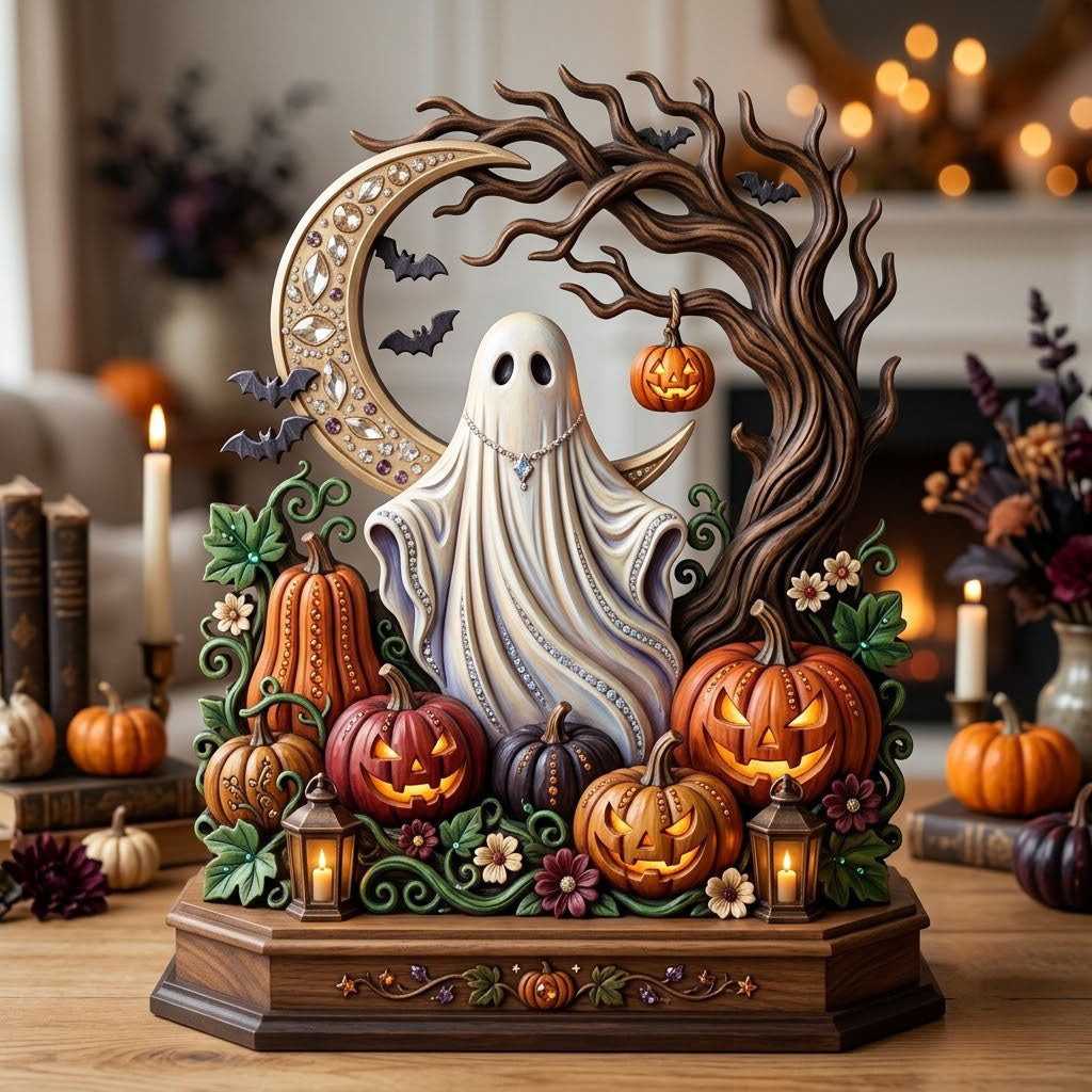 Haunted Halloween wooden block, laser-cut 3-layer wood