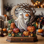 Haunted Halloween wooden block, laser-cut 3-layer wood