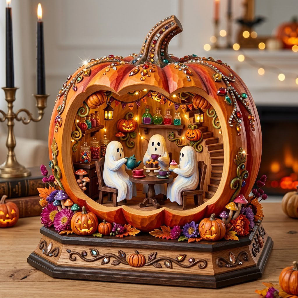 Haunted Halloween wooden block, laser-cut 3-layer wood