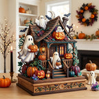 Haunted Halloween wooden block, laser-cut 3-layer wood