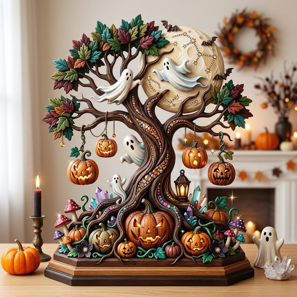 Haunted Halloween wooden block, laser-cut 3-layer wood