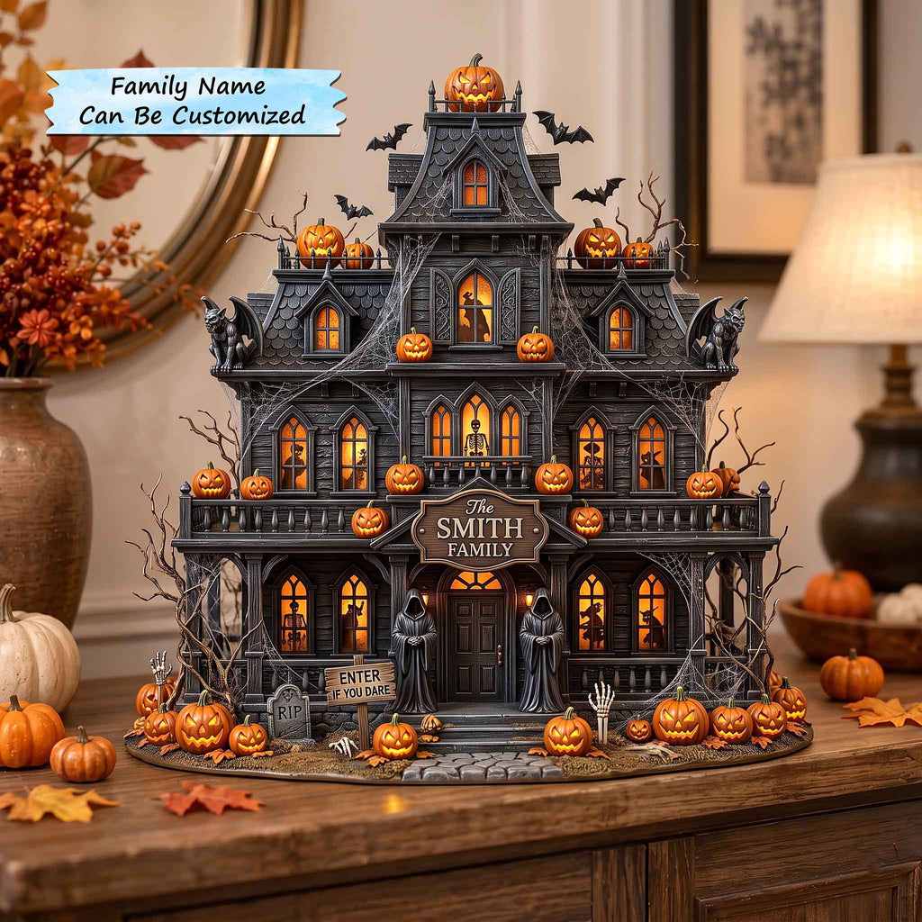 Haunted House Pumpkins wooden block, laser-cut 3-layer wood
