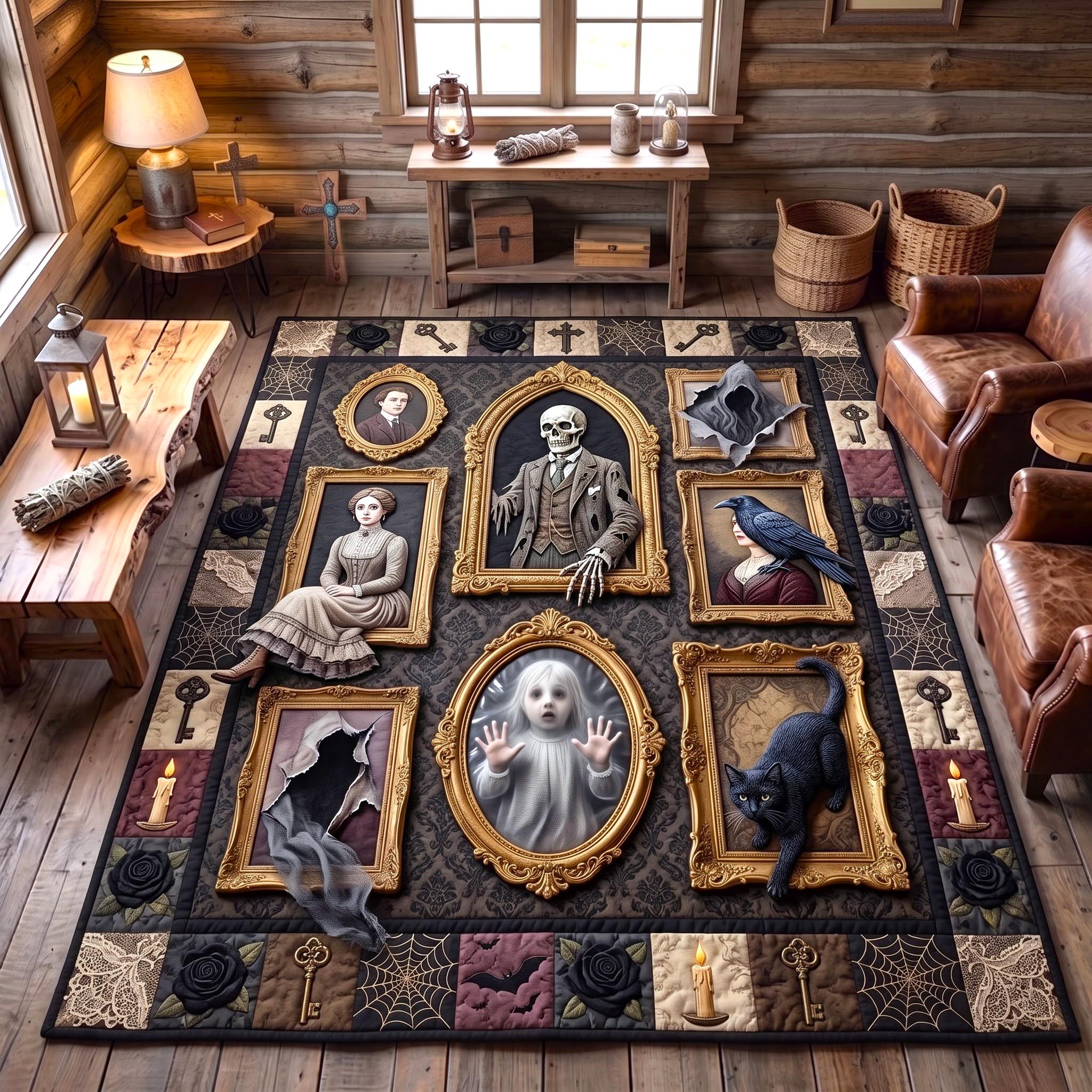 Haunted Portrait area rug in a living room