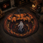 Haunted Pumpkin Custom Shape Area Rug - Seasonal Design | Die-Cut Non-Slip Rug - washable non-slip printed rug