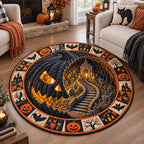 Haunted Pumpkin Graveyard Round Mat Rug - Seasonal Design | Festive Home Decor - washable non-slip printed rug