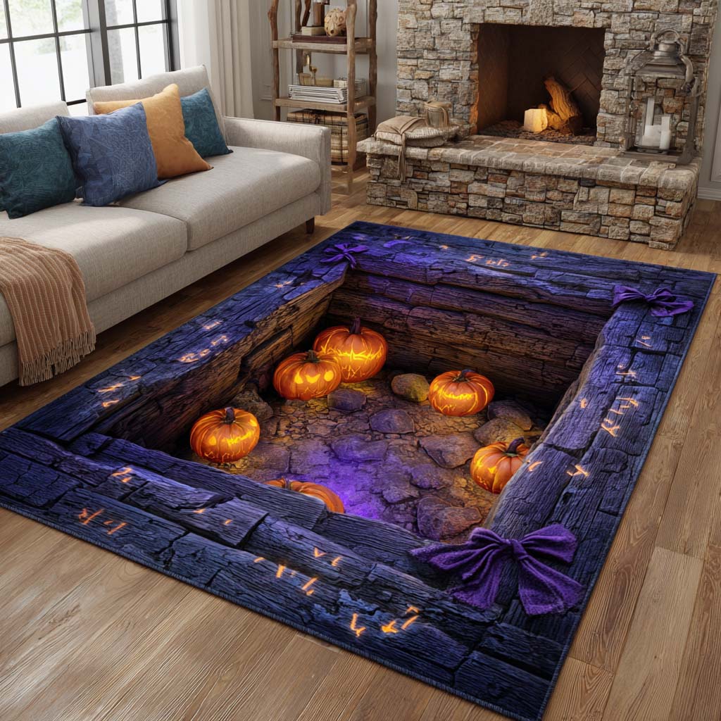 Haunted Pumpkin Pit area rug in a living room