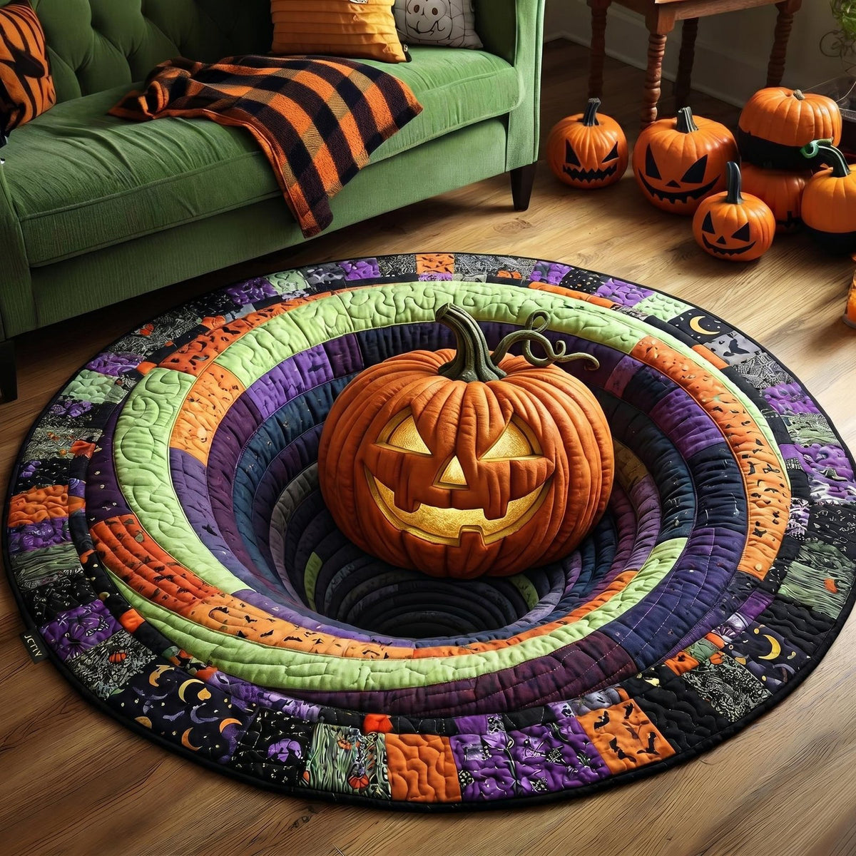 Haunted Pumpkin Halloween Round Mat Rug - washable non-slip printed rug