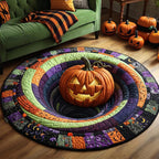 Haunted Pumpkin Halloween Round Mat Rug - washable non-slip printed rug