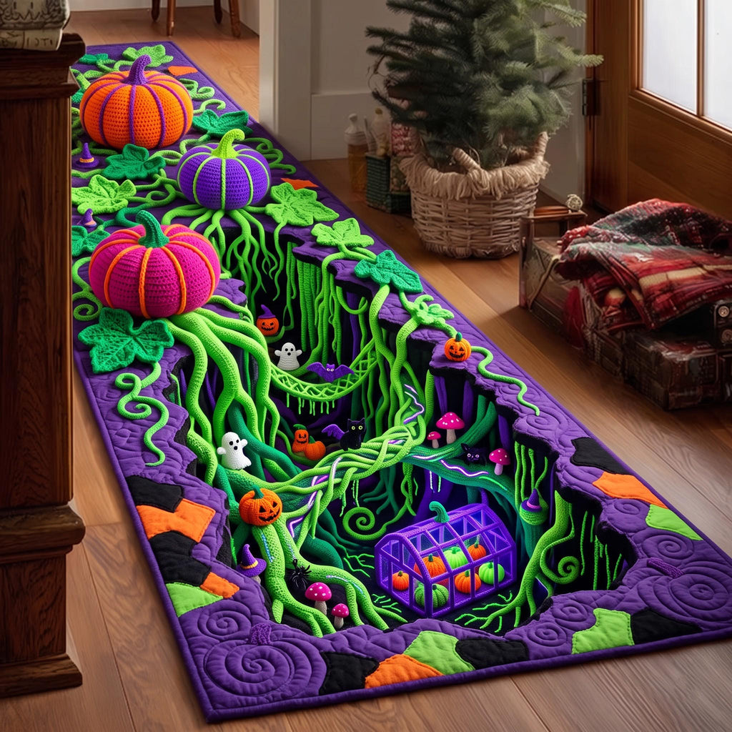 Haunted Pumpkin Runner Rug - Seasonal Design | Festive Runner Rug - washable non-slip printed rug