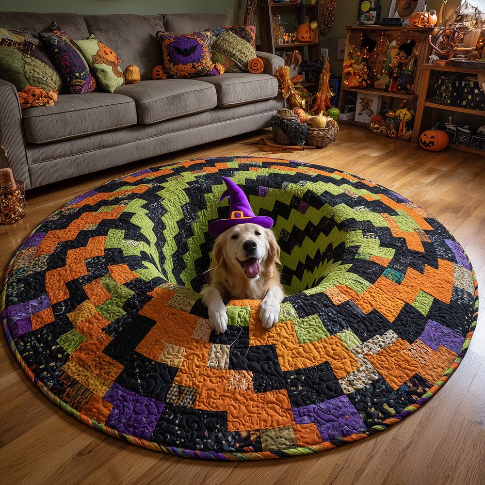 Haunted Retriever Round Mat Rug - washable non-slip printed rug