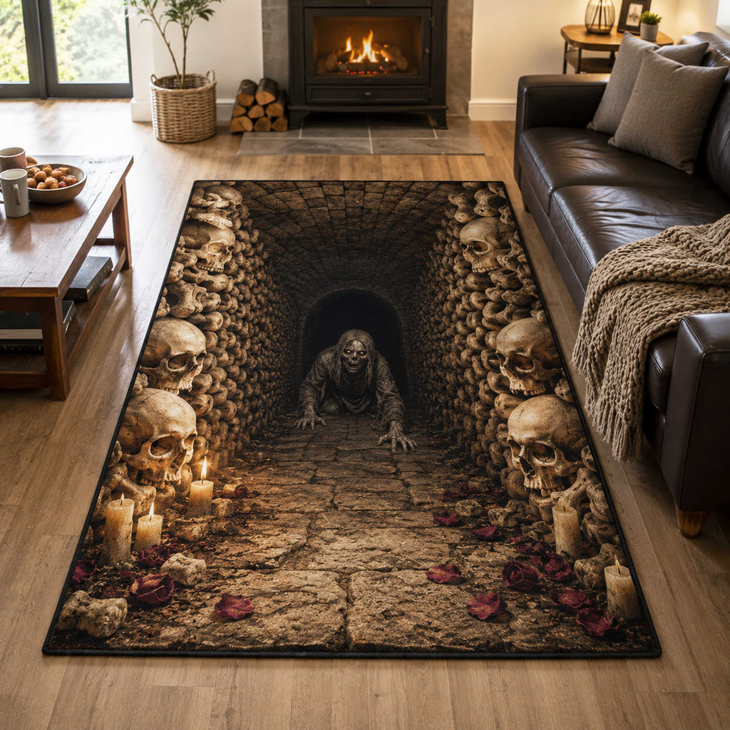 Haunted Rift area rug in a living room