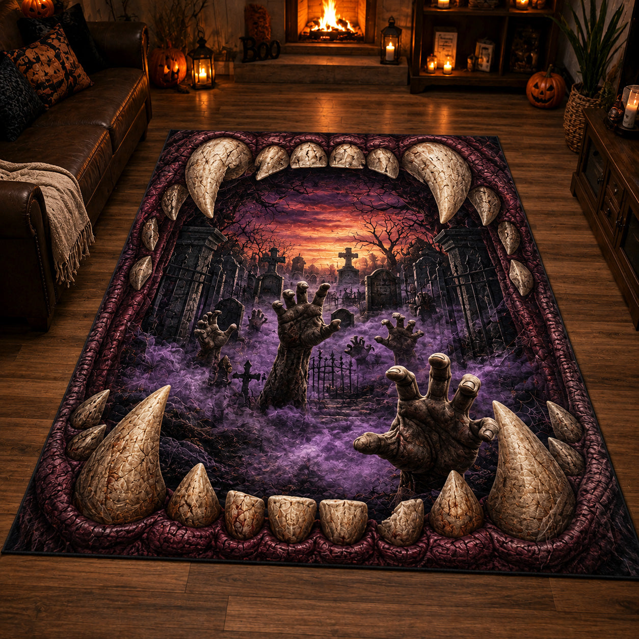 Haunted Rift area rug in a living room